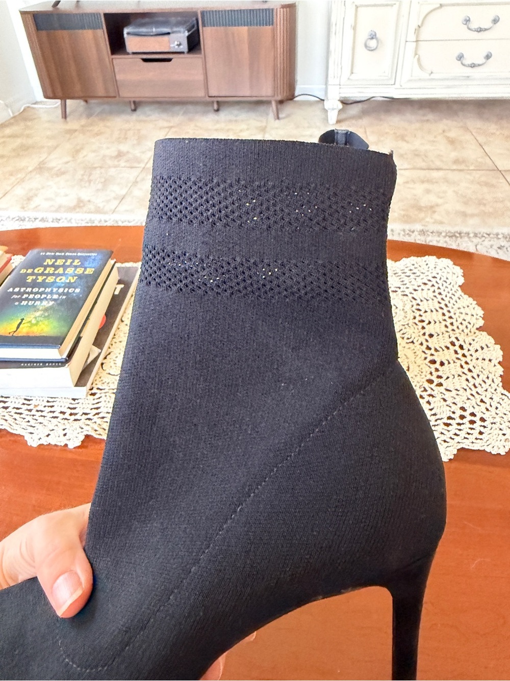 Steve Madden Black Knit Sock Ankle Booties with Pointed Toe - Picture 7 of 8